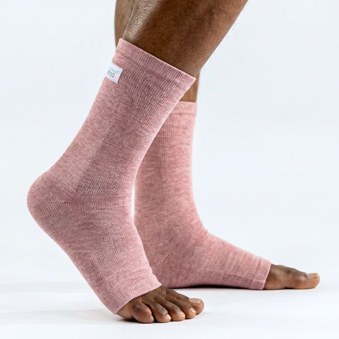 Pink open-toe bamboo compression foot sleeves