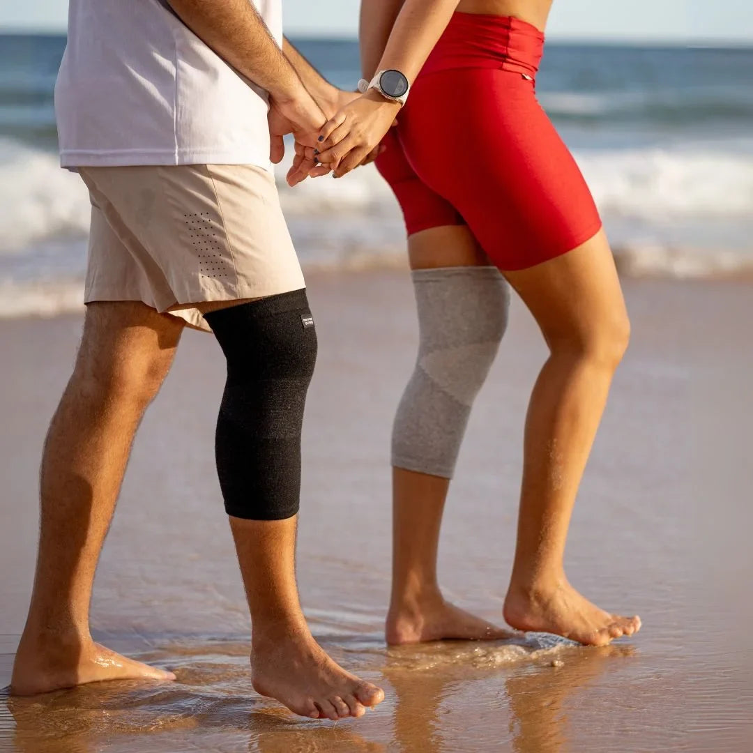 Bamboo knee compression sleeve worn on both knees