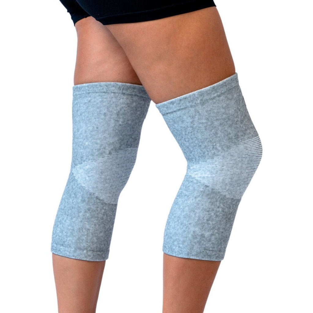 Bamboo knee compression sleeve worn on both knees
