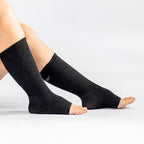 Black bamboo compression foot sleeves with open-toe design
