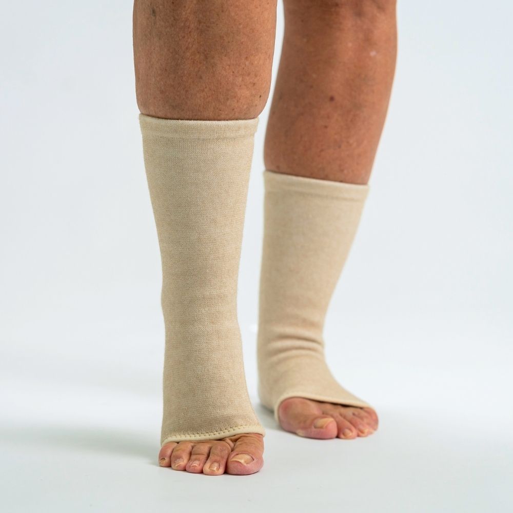 Cream open-toe bamboo compression foot sleeves