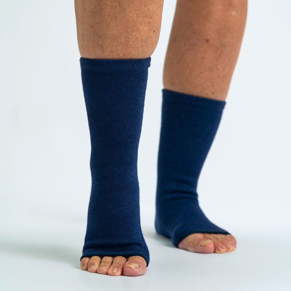 Navy open-toe bamboo compression foot sleeves